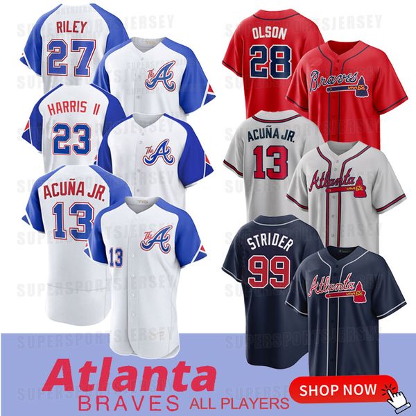 

27 austin riley atlanta 2023 city connect braves baseball jersey 1 ozzie albies charlie morton ronald acuna jr. marcell ozuna rosario 99 spe, Blue;black