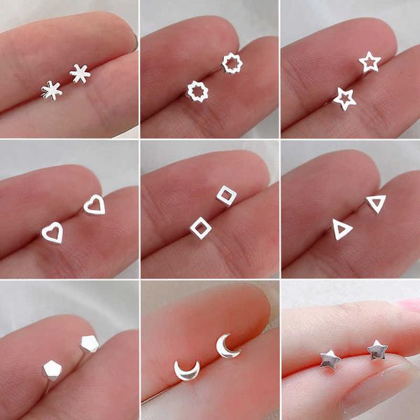 

stud minimalism silver plated copper stud earrings cute little heart star earrings for schoolgirls women hollow pierced ear jewelry p230411, Golden;silver
