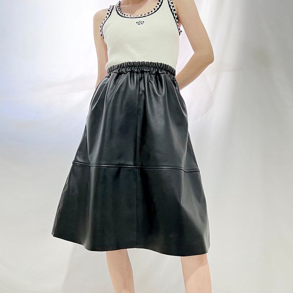 

skirts vintage ropa winter women genuine leather thin a-line pleated skirts femme wine black 68cm long jupe mujer casual etek steet 230413