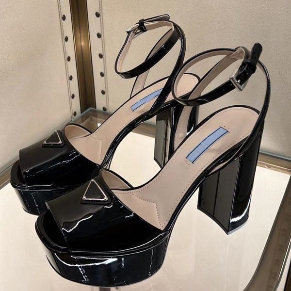 

Sandals Platform heels womens Designers shoes Fashion Satin Patent Leather Triangle buckle decoration 13cm high heeled shoes 35-42 with box Rome Designer Sandal, Camouflage
