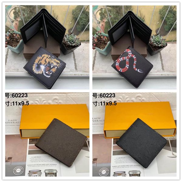 

mens brand wallet animal designers fashion short wallet leather black snake tiger bee women luxury purse card holders with gift box, Red;black