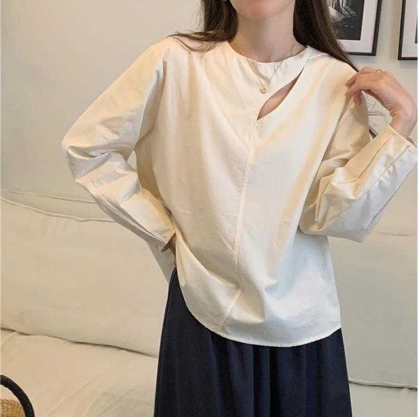 

korean style inspirational design shirt stylish twist hollow out long sleeve, White