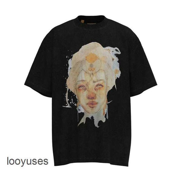 

galleryss dept goddess streetwear mens t shirts 2023 print distressed wash vintage round neck loose short sleeve t-shirt, White;black
