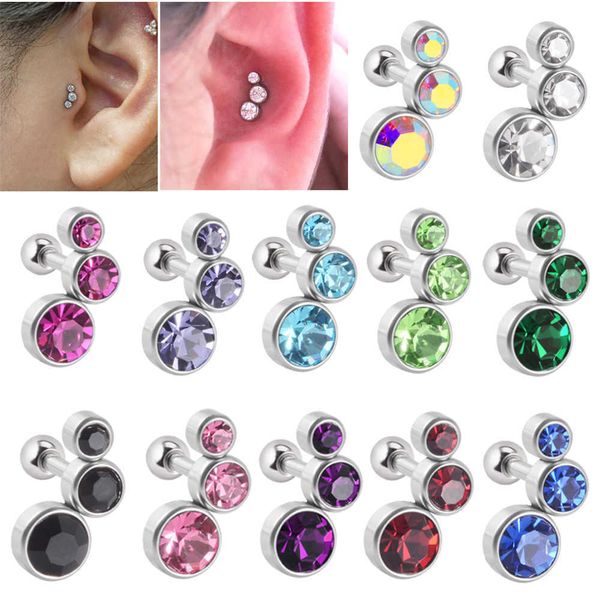 

stud 1pc crystal cz helix earrings studs ear piercing 316l surgical steel cartilage earring 16g tragus conch piercings for women punk p23041, Golden;silver