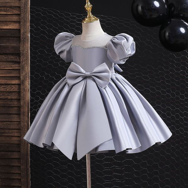 

girl's dresses girls elegant puff sleeve high waist simple retro dress kids princess dresses baby child girl solid color wedding clothi, Red;yellow