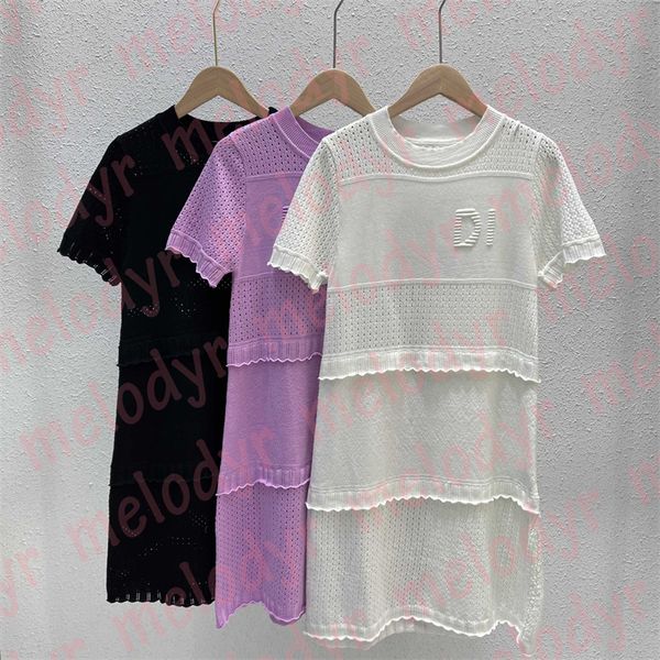 

women casual dress short sleeve skirts letter print summer hollow knitted dresses a line skirt, Black