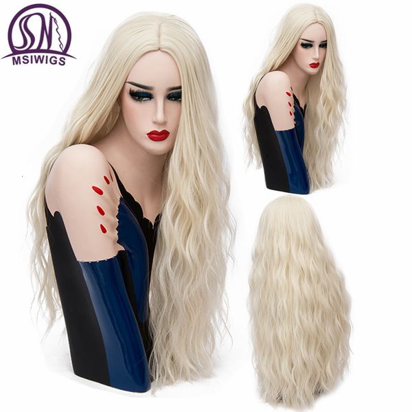 

cosplay wigs msiwigs 70cm long pink wavy wigs cosplay natural synthetic women' s blonde wig 29 colors heat resistant hair 230413, Black