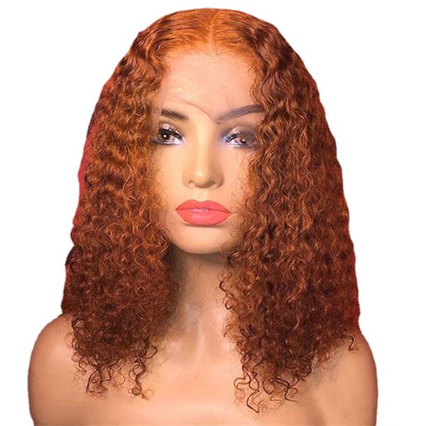 

lace front wigs middle part preplucked glueless ginger orange short bob kinky curly soft for women with baby hair daily wig, Black;brown