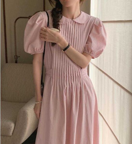 

youthful korean peter pan collar dresses with heavy pleats - chic & versatile for all occasions, Black;gray
