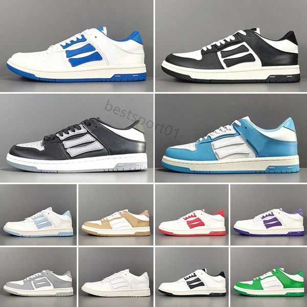 

2023 fashion skel low casual shoes hand-cut hi leather skeleton sports trainers blue red white black green grey outdoor sneakers with origin