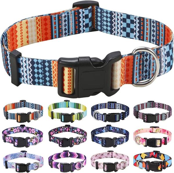 

Dog Collar with Bohemia Floral Tribal Geometric Patterns - Soft Ethnic Style Collar Adjustable for Small Medium Large Dogs and Cats