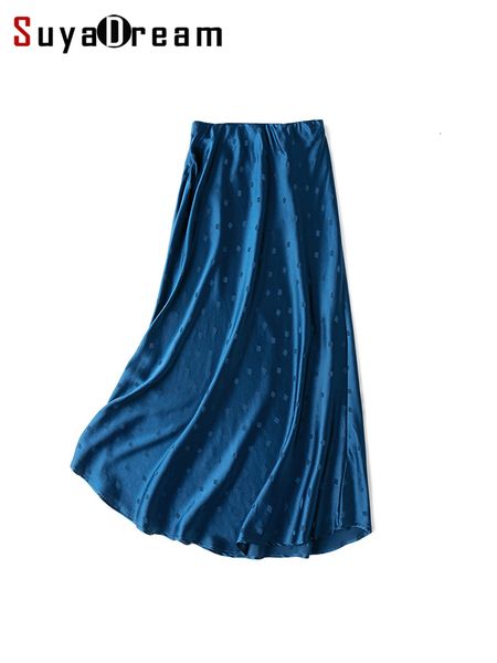 

skirts suyadream long mermaid skirt for woman 22mm 93%silk 7%spandex elastic waist chic skirts spring summer bottom blue 230413, Black