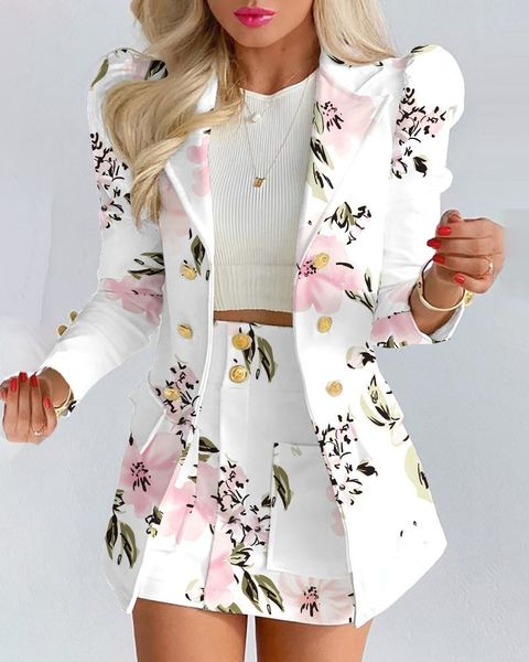 

two piece dress spring female blazer set elegant women's suit blazers coat bandage skirt short formal office ladies clothing 230413, White