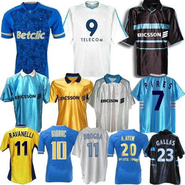 

1998 1999 2000 marseille retro soccer jerseys 2003 2004 2011 2012 pires gignac ravanelli gallas drogba olympique de classic vintage football, Black;yellow