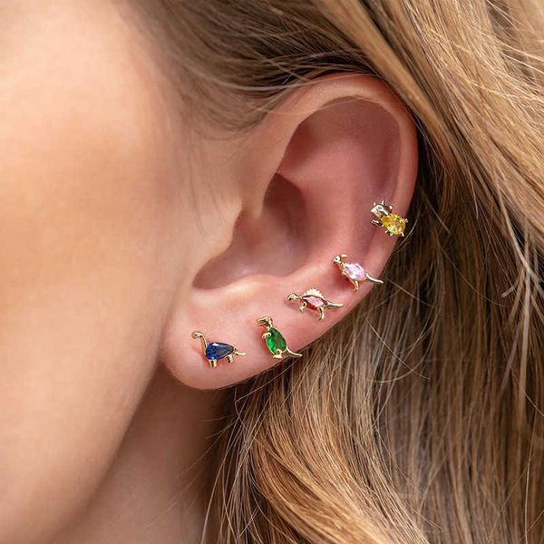 

stud summer new luxury cubic zirconia dinosaur stud earrings gold-plated cute small animal earrings for women girls fashion jewelry p230411, Golden;silver