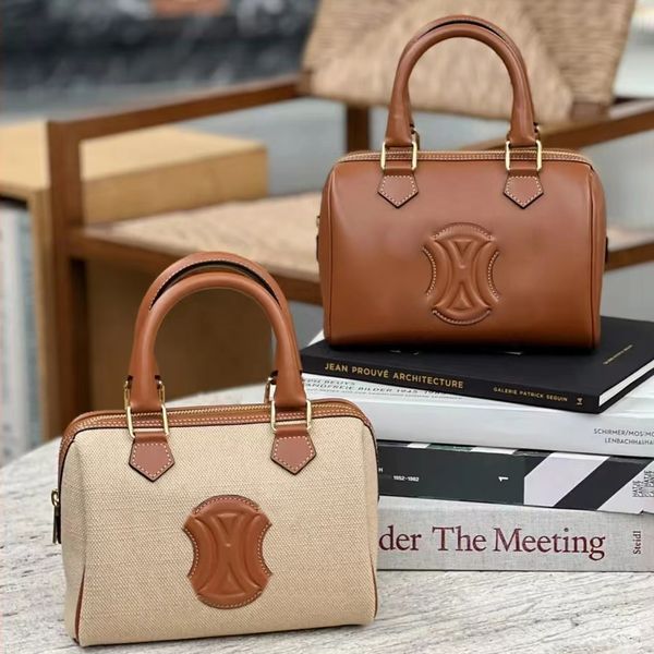 

famous celins triomphe canvas boston bag tote women luxury designer handbags clutch crossbody pochette shoulder bags genuine leather men zip
