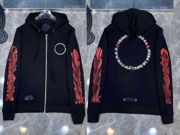 

men's classic zipper ch hoodies designer horseshoe sanskrit cross print pullover heart sweatshirts sweater luxury woman jackts fateziee, Black