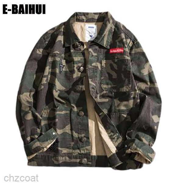 

e-baihui men camouflage denim jacket slim fit camo jean jackets for man trucker coat outerwear size s-4xl lapel neck clot pc2e, Black;brown