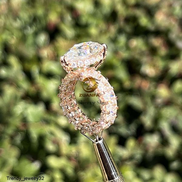 

Custom Made 10K Rose Gold 8CT Pear Cut Moissanite Cluster Ring