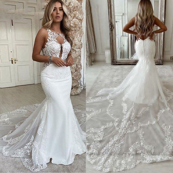 

mermaid wedding dress white backless bridal wedding gowns with court train