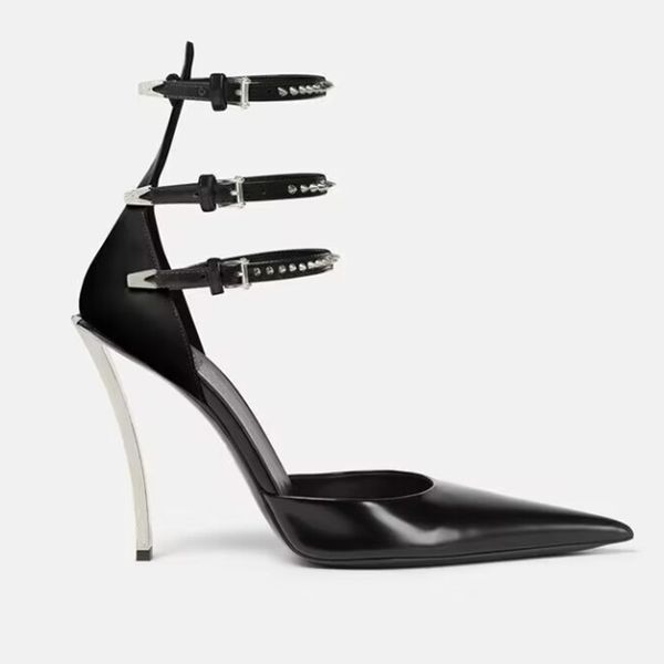 

dress shoes summer high-end metal stiletto sandals fashion pointy catwalk fashion single shoes nightclub party wedding high heels 230413, Black