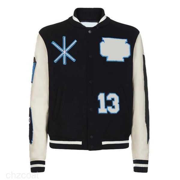 

fashion designer offs skull decal baseball jacket wool tweed splicing leather sleeve coats embroidery womens hip hop style winter jackets s-, Black;brown