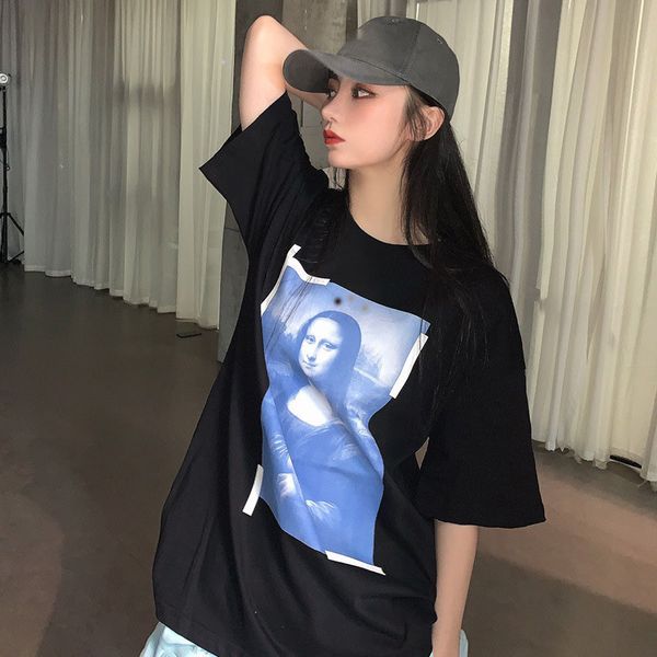 

goth clothing monalisa printed designers comfort tee loose oversize tees apparel fashion mans casual chest letter shirt luxury street short, White;black