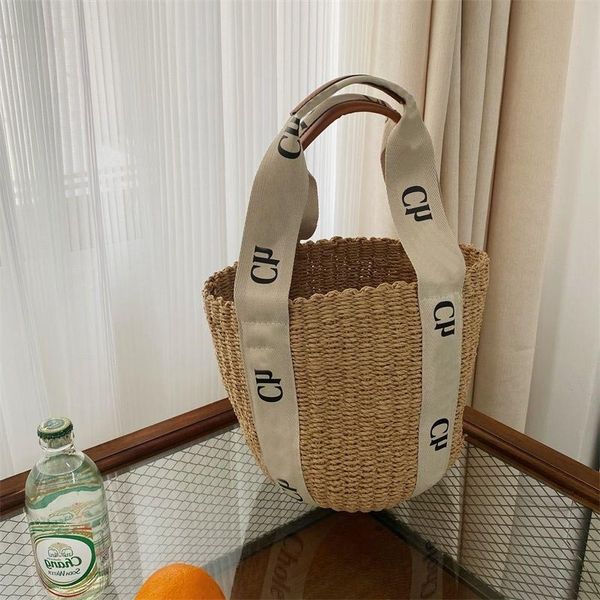 

fashion straw bags for women beach woody totes bag shopping traveling unique linen lining summer borse woven process luxurys handbags nice x