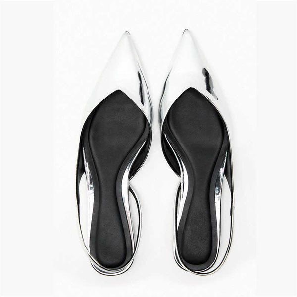 

new sandals summer silver flats women pointed toe flat shoes female slingback casual slippers woman 230406, Black