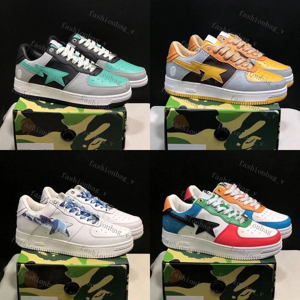 

designer casual shoes bapestas sneakers men women low casual shoes leather platform sneaker trainers fashion ape monkey shape sk8 union brow, Black