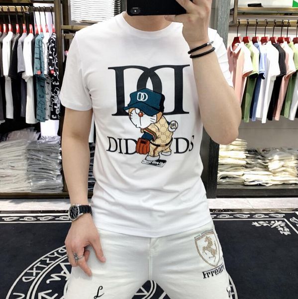 

men's t-shirts short sleeved t-shirt men's round neck fashion brand embroidery casual cartoon summer new cotton t-shirt men's, White;black