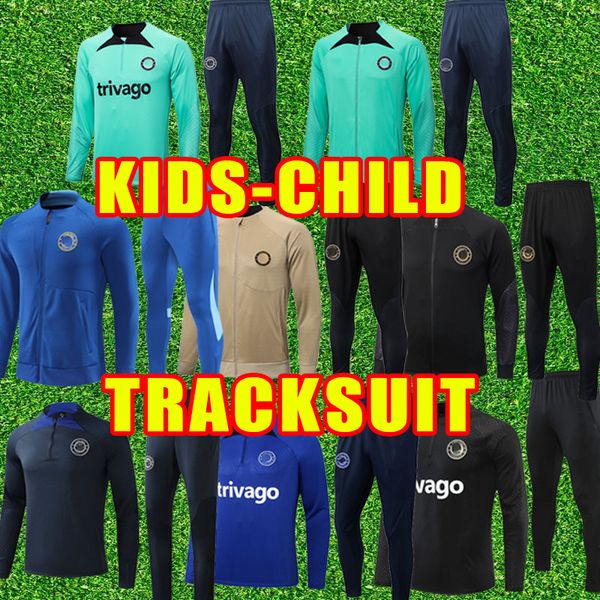 

child kids jacket soccer tracksuits cfc 2022 2023 pulisic ziyech havertz kante werner abraham chilwell mount jorginho long sleeve tracksuit, Black