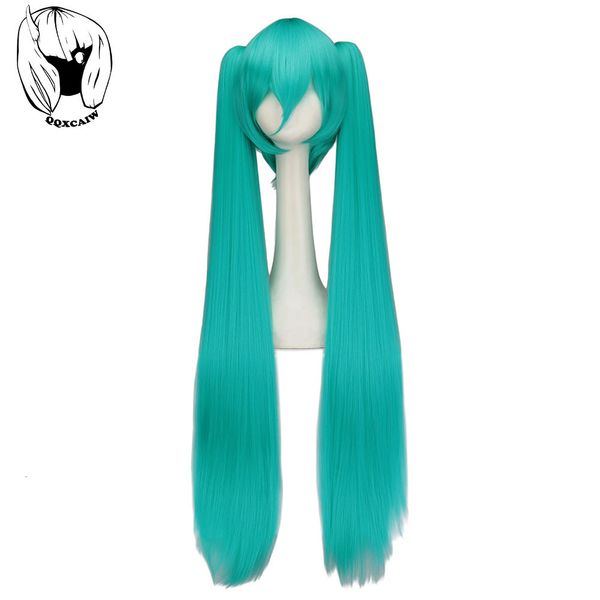 

cosplay wigs qqxcaiw cosplay wig long synthetic hair green heat resistant party wigs with 2 clip on double ponytail 230413, Black