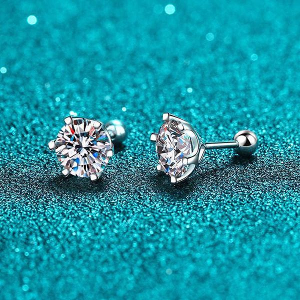 

stud knobspin moissanite stud earrings 18k white gold plated sterling silver d vvs1 round cut lab diamond screw ear studs for women p230411, Golden;silver