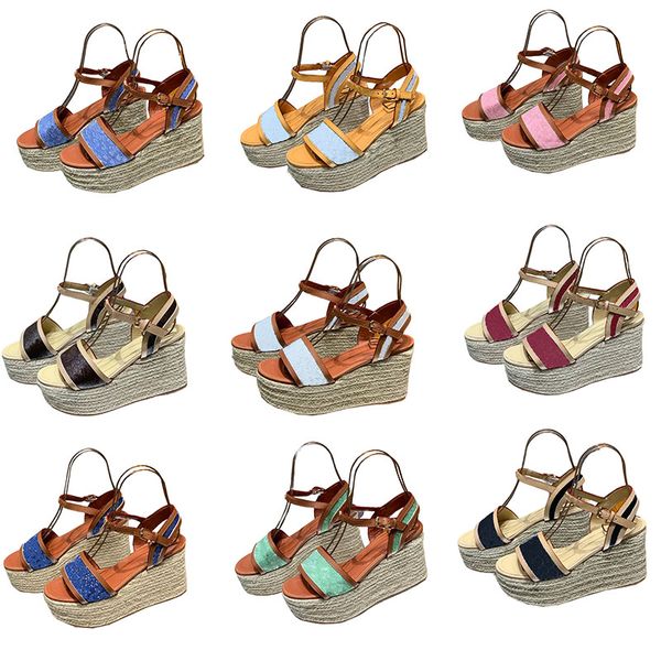 

pink classic harbour wedge sandals women designer luxury black white blue green red hemp rope platform ankle strap high heel shoes size 35-4