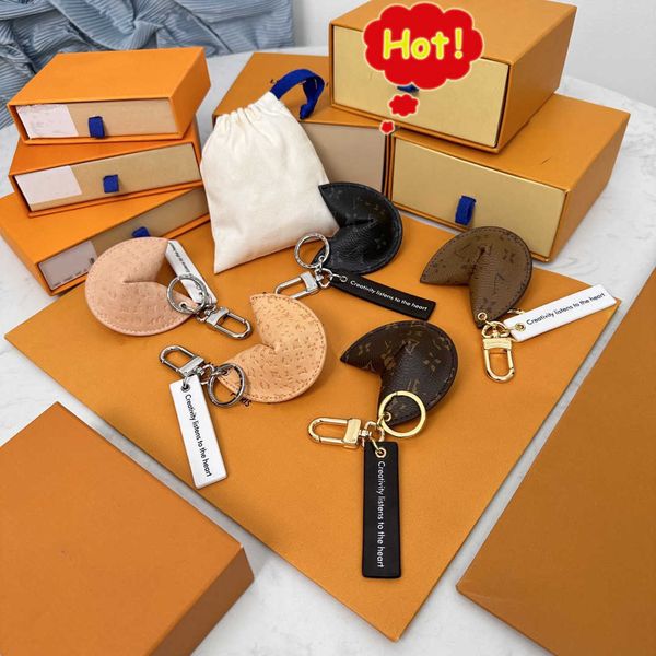

with box fortune cookie bag hanging car keychain flower charm jewelry women men gifts fashion pu leather key chain accessories, Silver