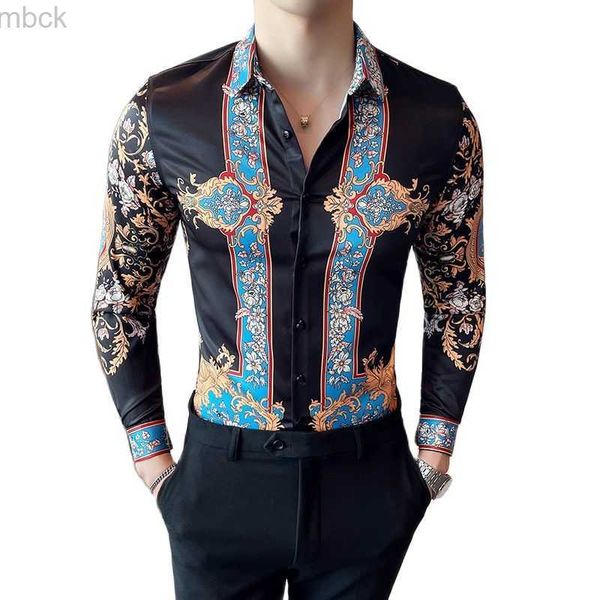 

men's polos 2022 new shirt european and american temperament men's personalized printing korean version long-sleeved all-match shi, White;black