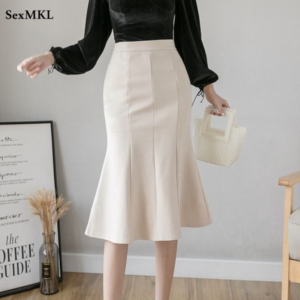 

skirts women high waist midi skirts oversized winter ruffles black khaki office skirt y2k korean fashion package hip long mermaid skirt 2304