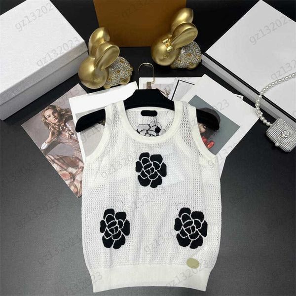 

brand tanks camis contrasting color floral embroidery thread round neck pullover vest hollow out design regular version sleeveless joker wo, White