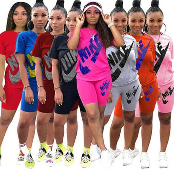 

2023 brand women letter tracksuits summer two piece sets short sleeve t-shirt shorts fashion sports suit crew neck outfits pullover jogging, Gray