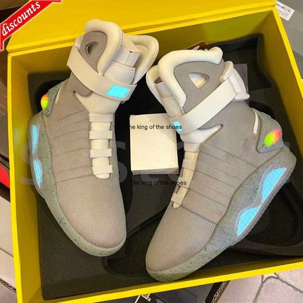 

2023 automatic laces air mag sneakers marty mcfly's led outdoor shoes man back to the future glow in the dark gray mcflys mags with, Black