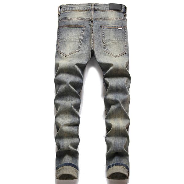 

men's jeans european jean letter star men embroidery patchwork ripped for trend brand motorcycle pant mens skinny designer jeans mens j, Blue