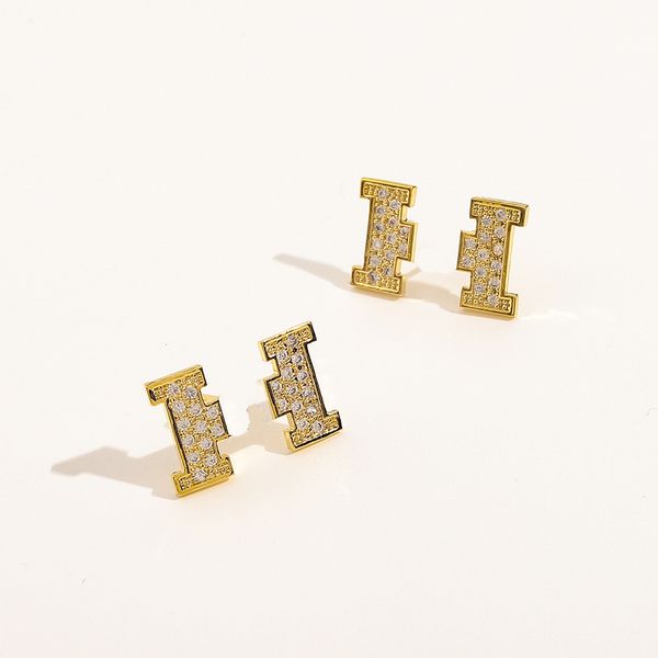 

fashion 18k gold stud earrings brand women diamond earrings designer jewelry 2023 new design for women earrings stainless steel family gift, Golden;silver