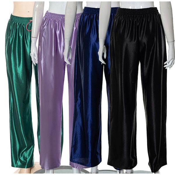 

2023 designer high waist wide leg pants women summer y2k trend casual joggers sweatpants ladies streetwear solid glossy elastic capris whole, Black;white