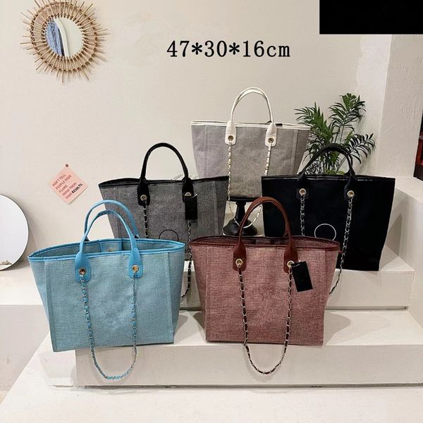 

tote shoulder bag channel handle designer bag cc canvas pearl large beach handbag totes with chain strap shopping wallet purses designer wom