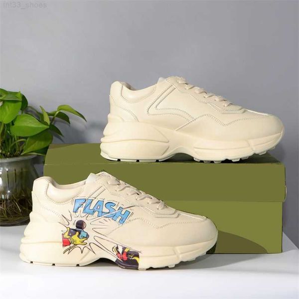 

rhyton designer sneakers men women casual shoes vintage platform trainers strawberry mouse mouth shoe red lips sneaker with box, Black