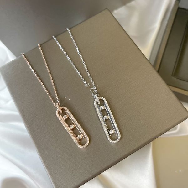 

luxury pendant necklace s925 sterling silver square hollow movable three zircon charm short chain choker for women party gift