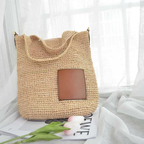 

beach handbags straw woven bag raffite hand-woven messenger bag leather brown simple versatile tote bag 230116
