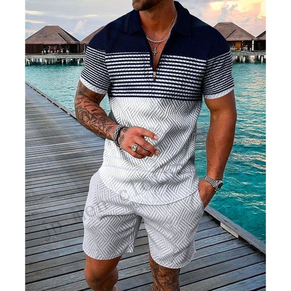 

men's tracksuits summer men's clothing polo shirts with short sleeve 2 piece sets 3d print tracksuit shorts man suit fashion lapel, Gray