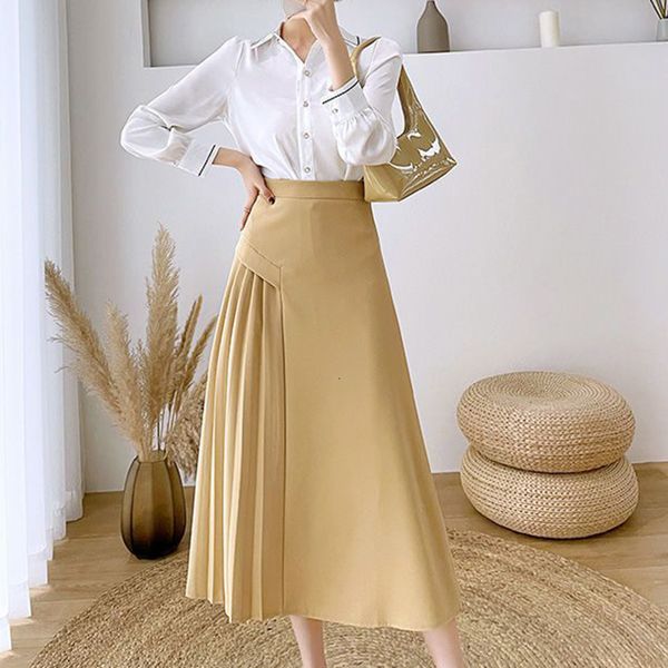 

skirts rimocy korean style a line long skirts women spring summer pleated high waist skirt woman elegant office midi skirts ladies 230413, Black